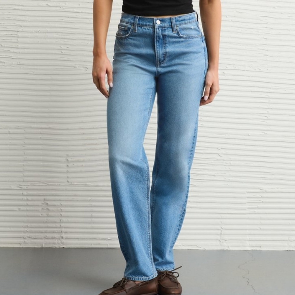 American Eagle Outfitters Super High Rise Baggy Straight Jeans Sz 6
